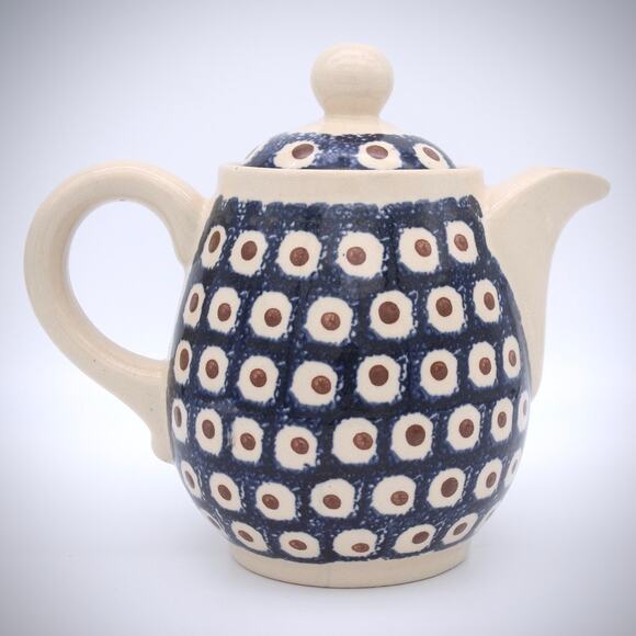 Vintage Bunzlau Ceramic Teapot Peacock Eye Pattern - Picture 4 of 10